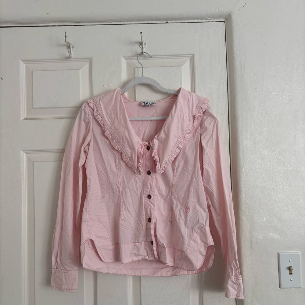 GANNI Pink Ruffled Shirt
